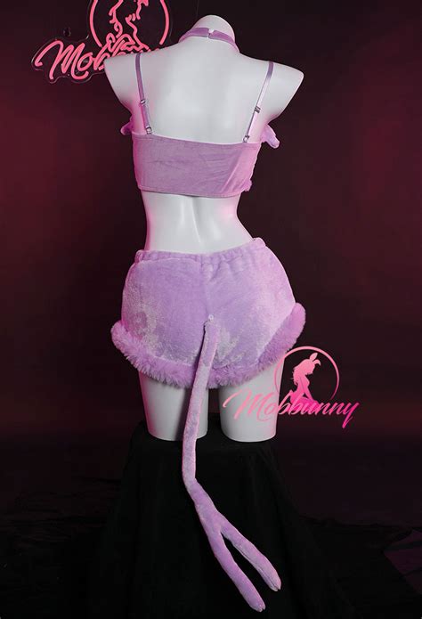 Kawaii Purple Plush Sexy Lingerie Set PM Derivative Crop Top And Shorts With Lace Up Panty