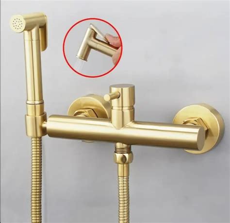 Brushed Gold Bidet Sprayer Douche Kit Hand Held Toilet Shattaf Mixer