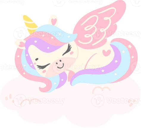 Linda Bebé Unicornio En Nube Dibujos Animados Ilustración 34889978 Png