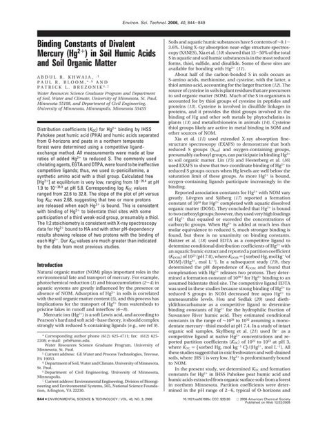 PDF Binding Constants Of Divalent Mercury Hg 2 In Soil Humic