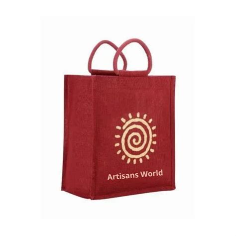 Red Printed Return T Jute Bags With Cane Handle H 10 X W 10 X G 5