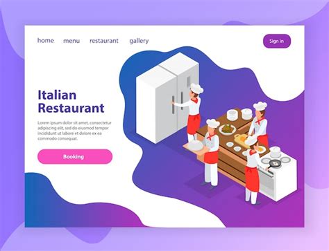 Página de aterrissagem isométrica do site de restaurante italiano