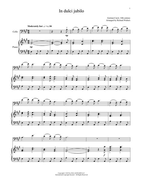 In Dulci Jubilo By Christmas Carol Sheet Music For Cello And Piano At