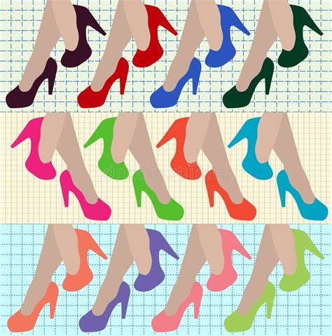 Women Legs With High Heels Multicolored Shoes Vector Illustration