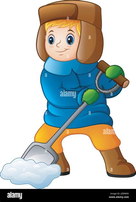 Cartoon boy shoveling snow illustration Stock Vector Image & Art - Alamy