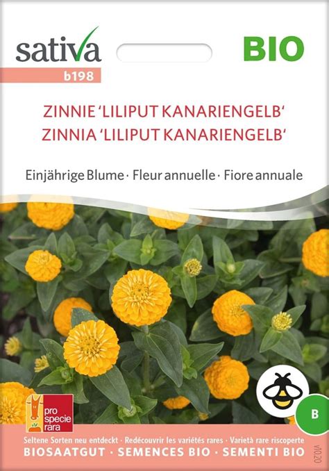 Sativa Bio Einjährige Blume Zinnie Liliput Kanariengelb 1 Packung