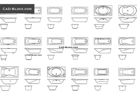 Bathtubs In Plan Cad Blocks 2d Autocad Models