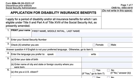 Form Ssa 16 Instructions Filing Your Disability Benefits Claim