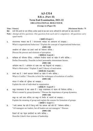 Bilaspur University Question Paper B B A Part Ii Two Ii