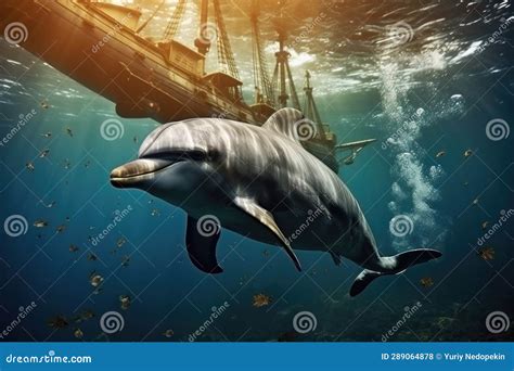 Dolphin Swim In The Blue Sea In A Picturesque Place Stock Photo Image