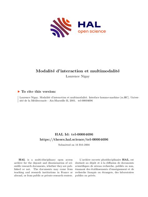 Remplissable En Ligne Hal Inria Modalit D Interaction Et Multimodalit