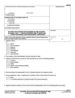 Fillable Online Ex Parte Application For Extension Of Time To Serve