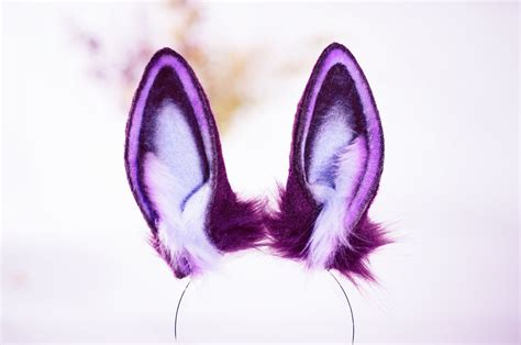 Dark Purple Bunny Ears Fluffy Ears Faux Fur Ears Rabbit | Etsy