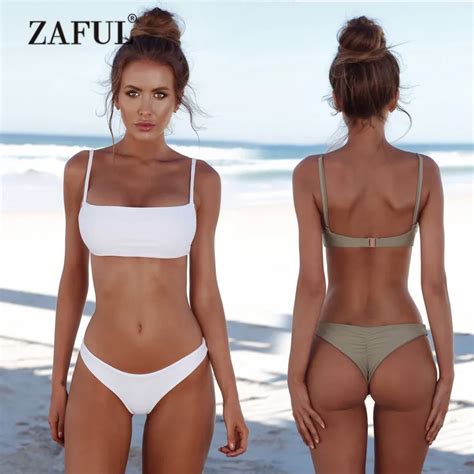 Zaful Bikini Sexy Spaghetti Strap Padded Swimwear Backless Solid Color