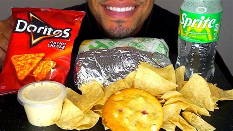 Chipotle Vs Subway Burrito Sandwich Chips And Queso Doritos Eating