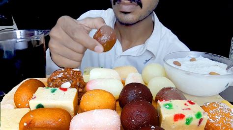 ASMR INDIAN SWEETS EATING INDIAN SWEETS GULAB JAMUN RASGULLA RASMALAI