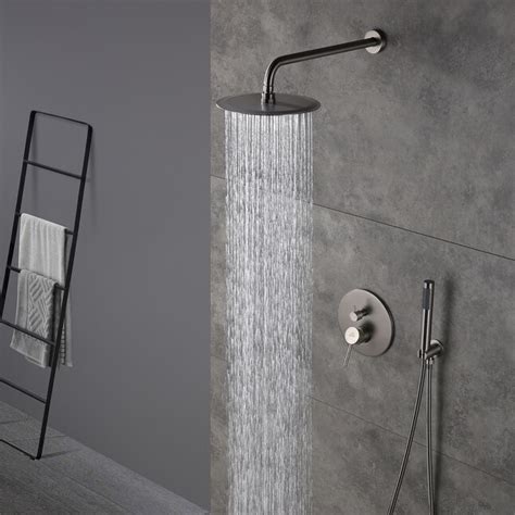 Casainc Brushed Nickel 10 In Waterfall Dual Head Built In Shower Faucet