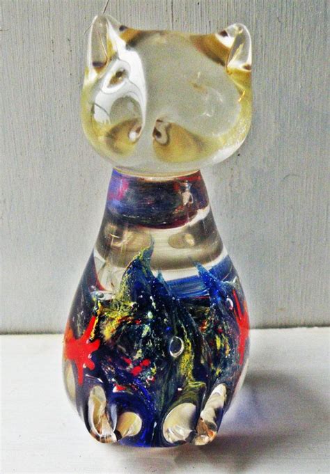 Blown Glass Vintage Cat Figurine Desk Paperweight Vintage Cat Figurines Glass Blowing Glass