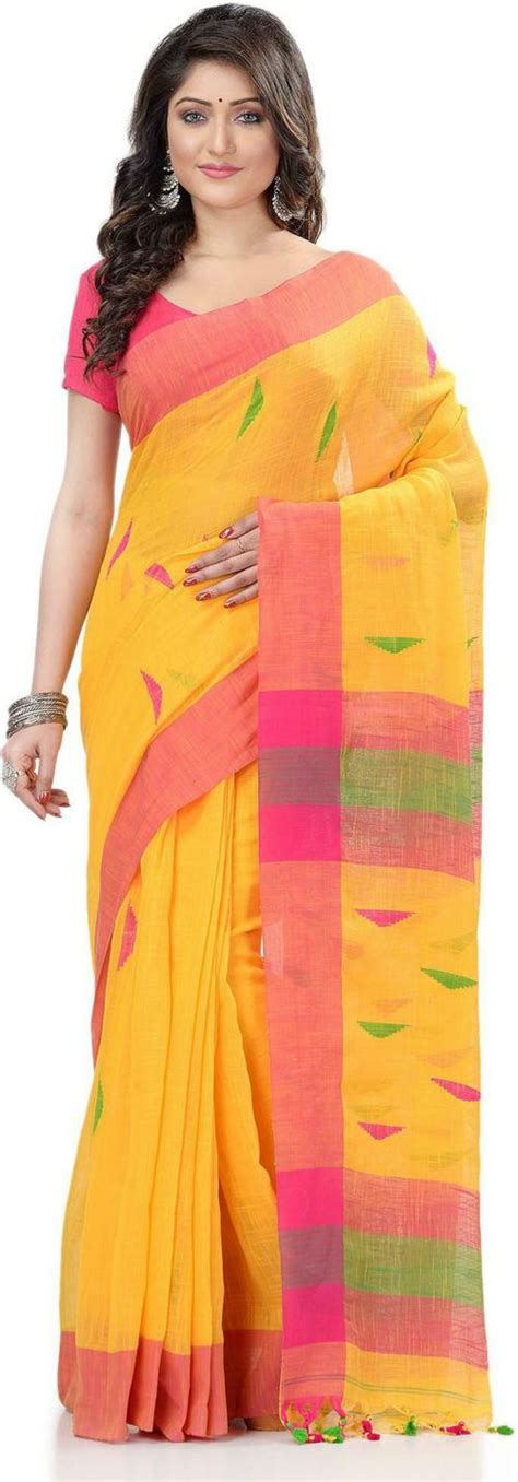 Buy Desh Bidesh Women Yellow Pure Cotton Self Design Saree Online At