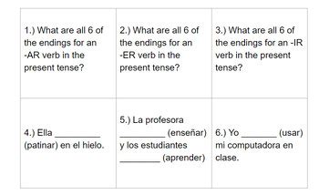 Present Tense Task Cards Review By ProfeEllay TPT