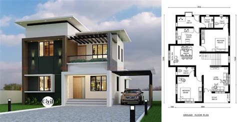 1619 Sq Ft 3BHK Contemporary Style Two Storey House And Free Plan