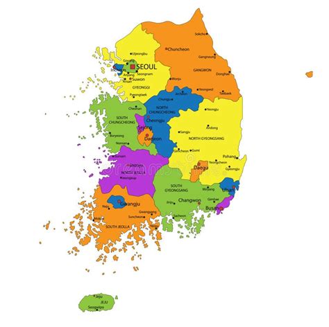 Colorido Mapa Político De Corea Del Sur Con Capas Claramente Separadas