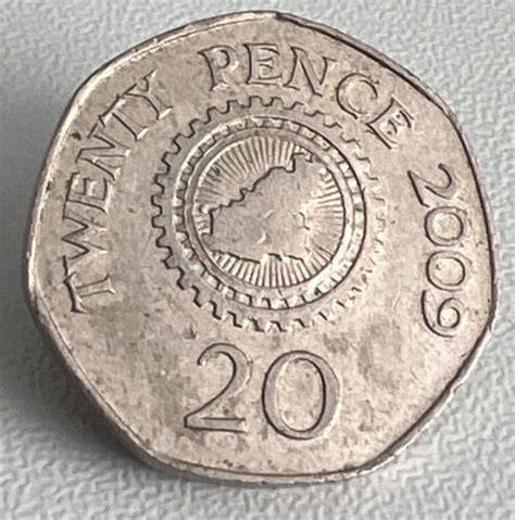 2009 Bailiwick Of Guernsey 20p Twenty Pence Coin Island Map Within