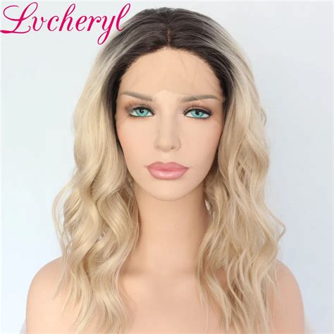 Dark Roots Ombre Wigs For Women Blonde Wig Synthetic Lace Front Wig