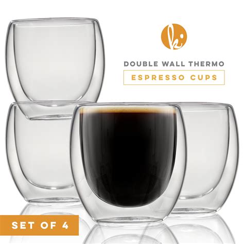 Espresso Cups Shot Glass Coffee Set Of 4 Double Wall Thermo Insulated Ebay