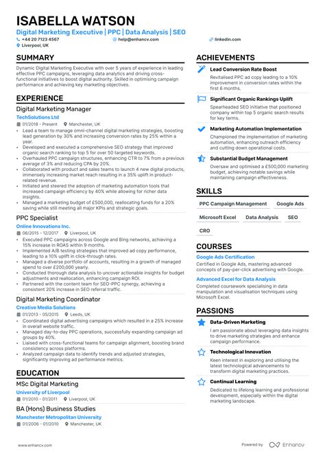 Digital Marketing Cv Examples Guide For