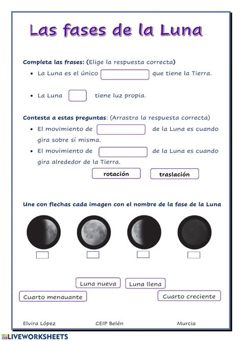 Ficha Online De Fases De La Luna Para Primero De Primaria Puedes Hacer