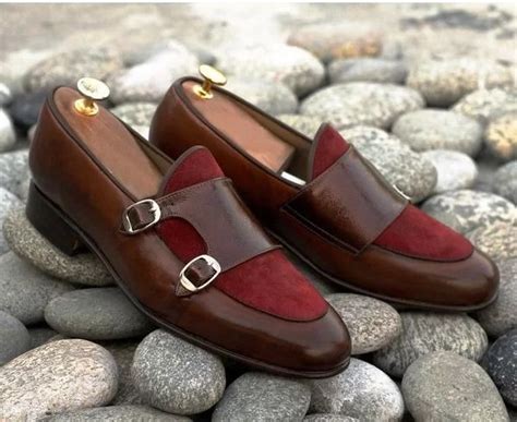 Mens Brown Dress Shoes Double Monk Fashion Shoes