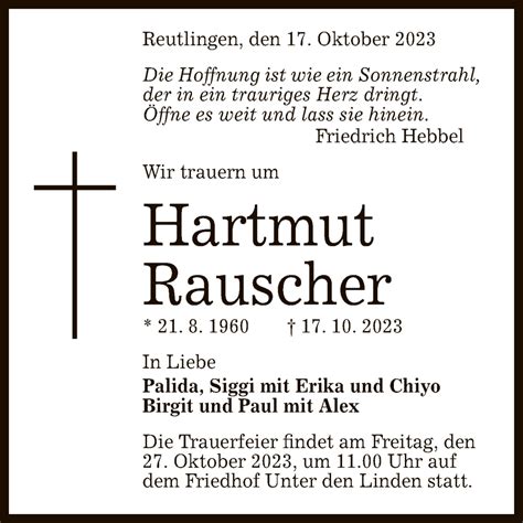 Traueranzeigen Von Hartmut Rauscher Trauer Gea De