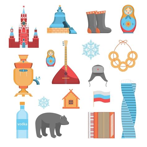 Premium Vector Cartoon Russian Traditional Items Icon Set Concept