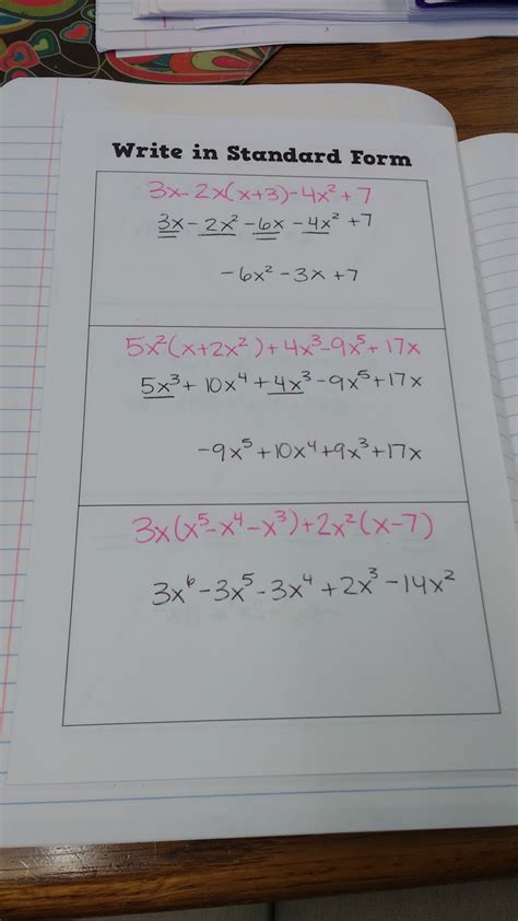 Writing Polynomials In Standard Form Foldable Math Love