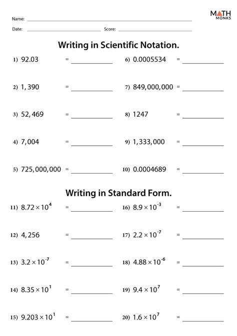 Scientific Notation Worksheets Math Monks