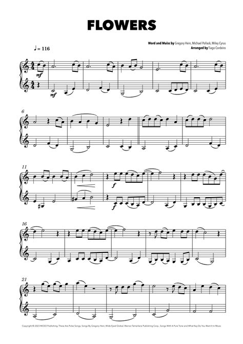 Flowers Arr Tiago Cordeiro Sheet Music Miley Cyrus French Horn Duet