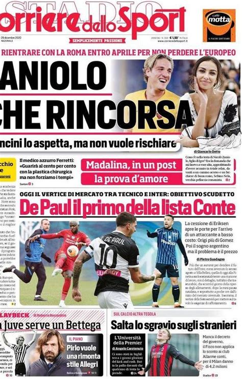 CORRIERE DELLO SPORT La Prima Pagina Di Oggi 29 Dicembre 2020