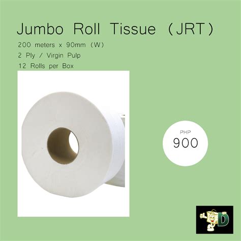 1 BOX Jumbo Roll Tissue JRT 200 Meters X 90mm W 2 Ply