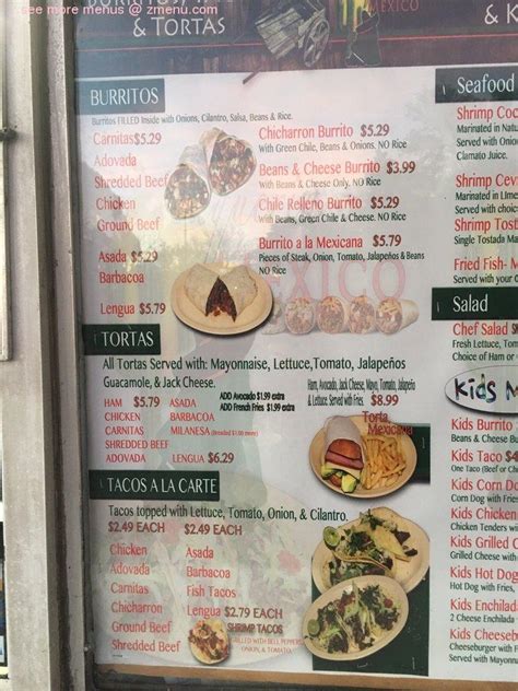 Menu at Taqueria Mexico restaurant, Albuquerque, 300 Menaul Blvd NW