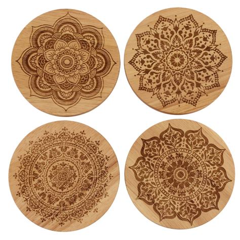 4 Piece Mandala Coasters Wood Coasters For Drinks Mandala Coaster Set