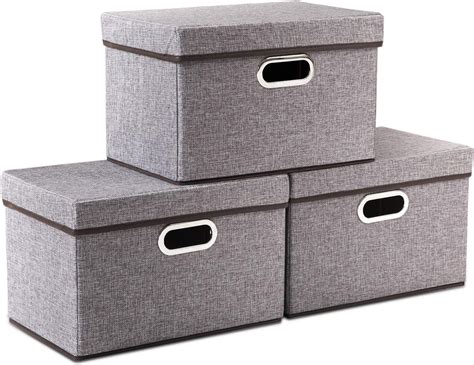 Amazon Prandom Foldable Storage Boxes With Lids 3 Pack Linen