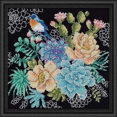 Amazon Design Works Blue Peach Succulents Counted Cross Stitch Kit