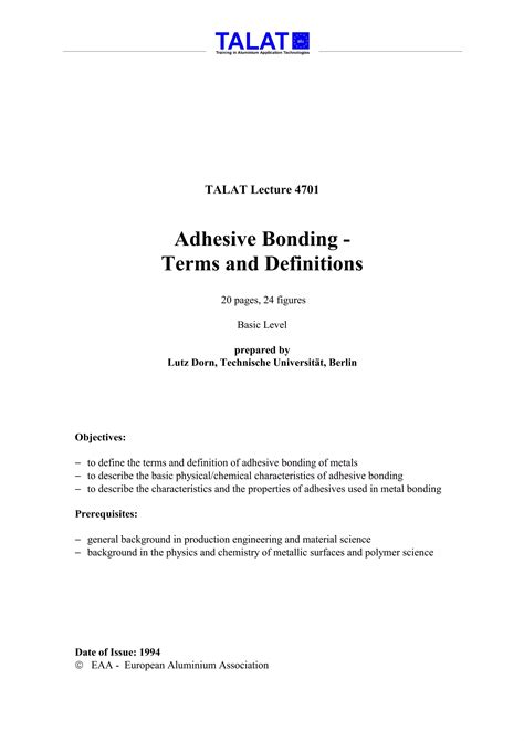 Talat Lecture Terms And Definitions For Adhesive Bonding Pdf