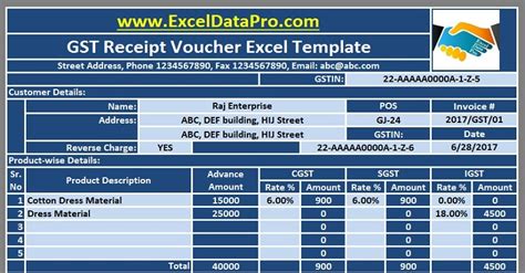 Download GST Receipt Voucher Excel Template For Advance Payments Under ...