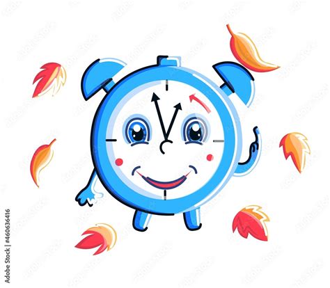 Daylight saving time fall back concept. Cartoon clock character with ...