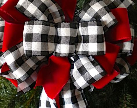 Deluxe Berry Red Buffalo Check Tree Topper Bow Red Velvet Wreath