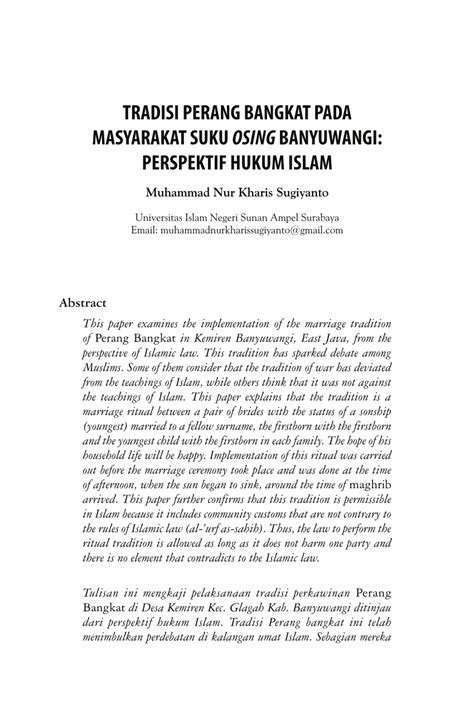 PDF TRADISI PERANG BANGKAT PADA MASYARAKAT SUKU OSING BANYUWANGI