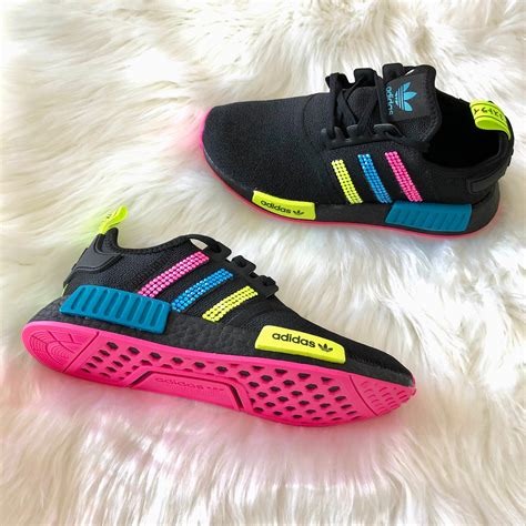 Swarovski® Adidas Nmd R1 Custom Shoes Electric Pink Blue Etsy