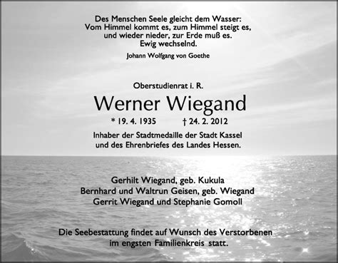 Traueranzeigen Von Werner Wiegand Trauer HNA De